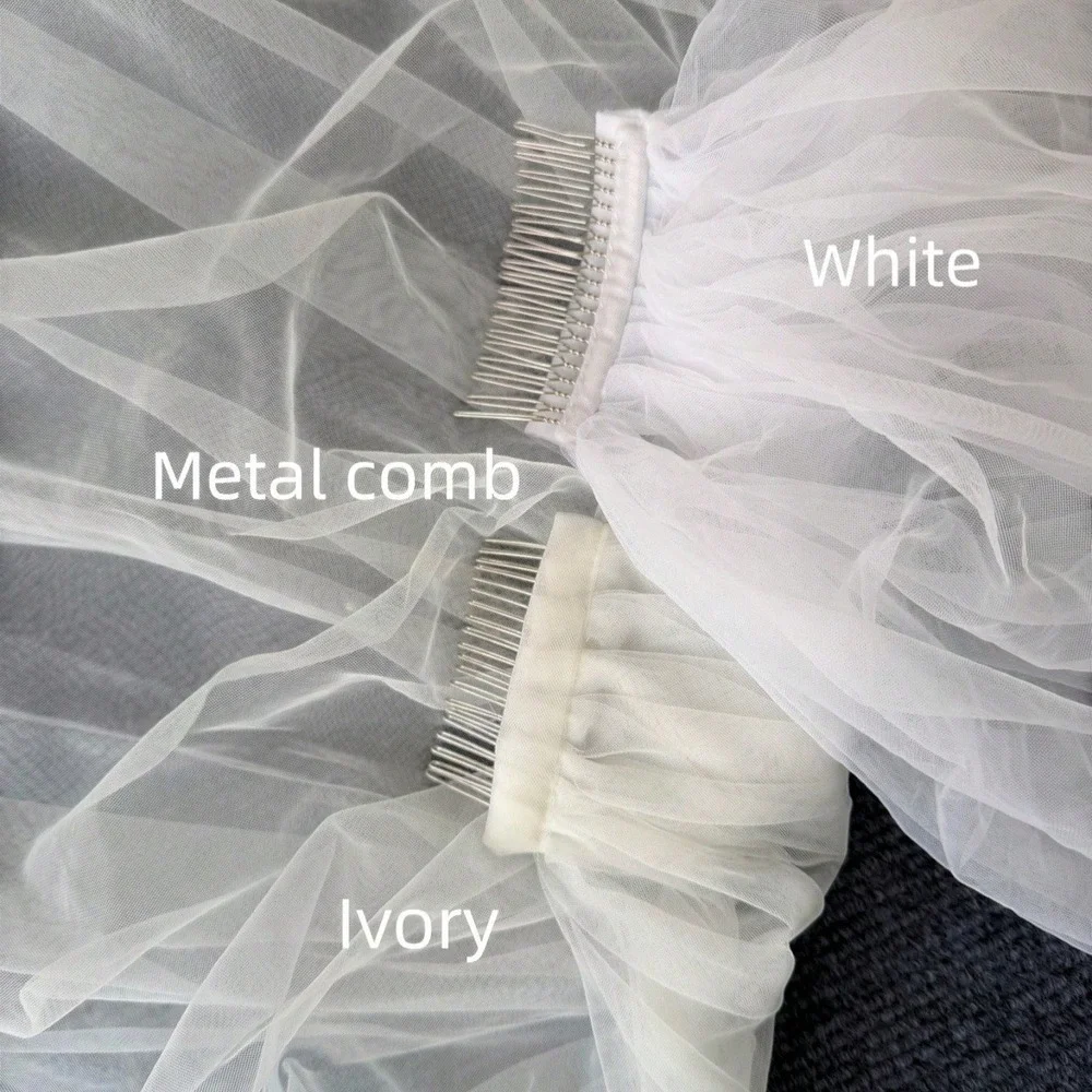 New 90 Inch White Chapel Length Bridal Veil Single Layer Tulle Simple Wedding